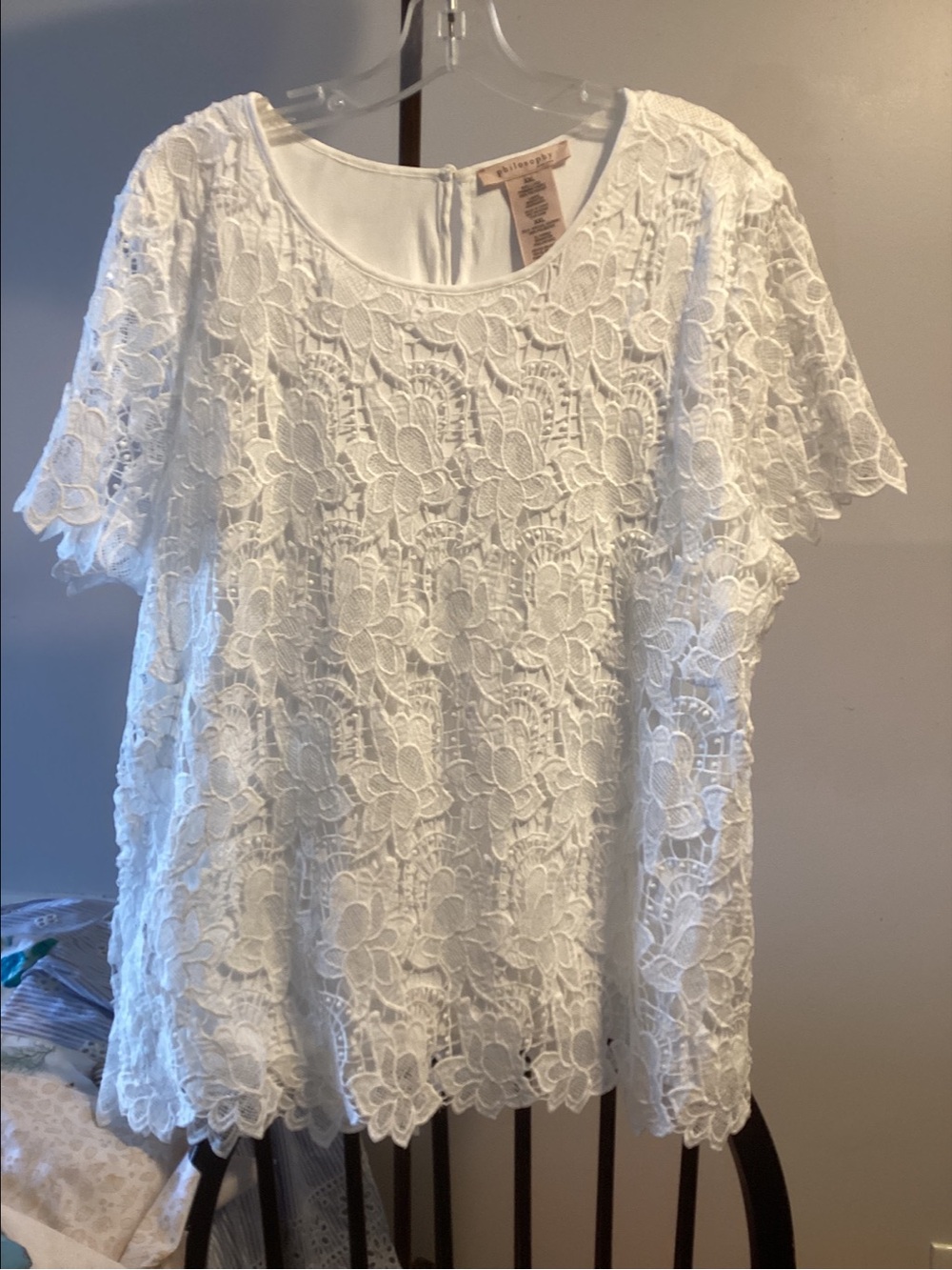XXL Philosophy White Lace Short Sleeve Top Blouse Dressy to Formal Cotton